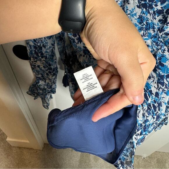 NWT Ramy Brook Celeste Blue Floral Printed Tassel Ruffle Sheer Blouse Size Small - Picture 9 of 11